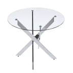 Table à manger carrée avec pieds en croix en métal chromé et plateau en verre trempé, 89 x 89 cm, gain de place