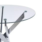Table à manger carrée avec pieds en croix en métal chromé et plateau en verre trempé, 89 x 89 cm, gain de place