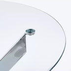 Table à manger carrée avec pieds en croix en métal chromé et plateau en verre trempé, 89 x 89 cm, gain de place