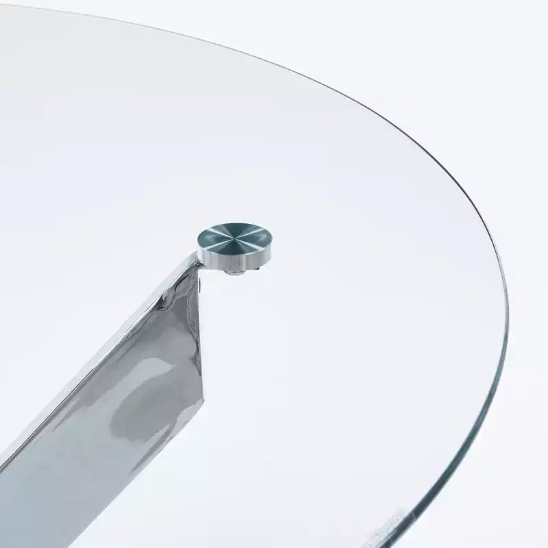 Table à manger carrée avec pieds en croix en métal chromé et plateau en verre trempé, 89 x 89 cm, gain de place