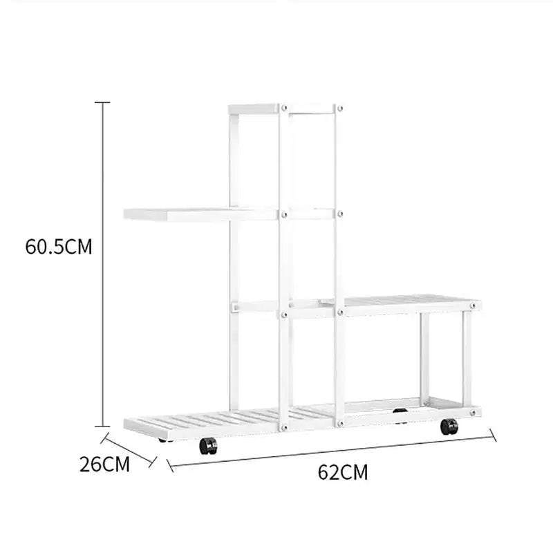 Support pour plantes multi-niveaux en métal avec roues, style européen, blanc/vert, pour salon et balcon