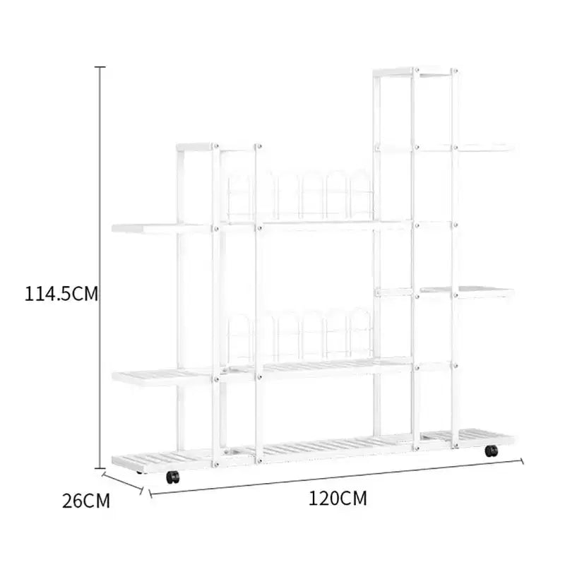 Support pour plantes multi-niveaux en métal avec roues, style européen, blanc/vert, pour salon et balcon