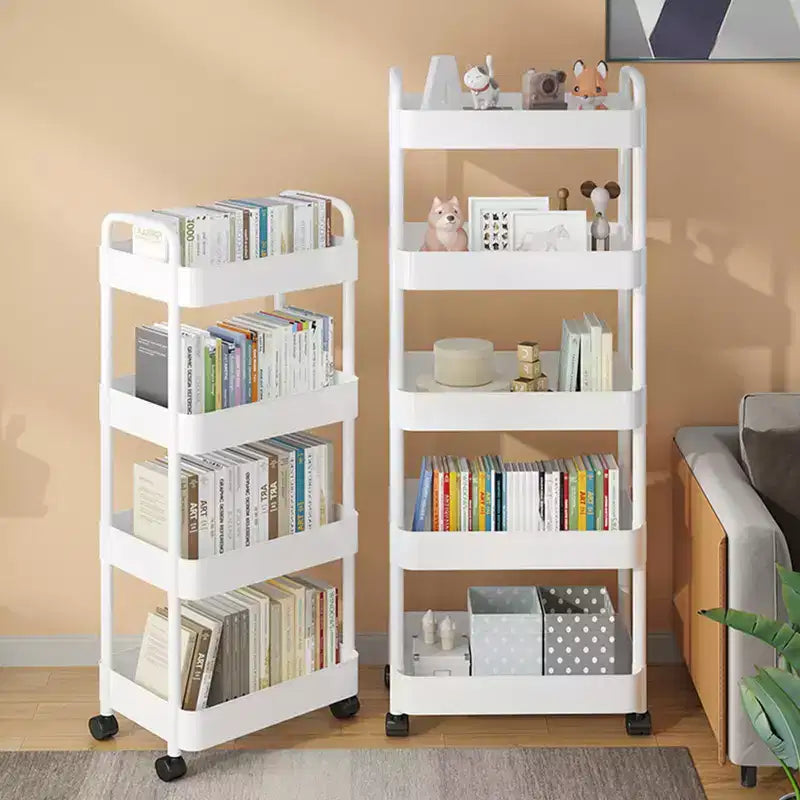 Chariot de rangement à roulettes slim 5 niveaux avec poignée, en plastique ABS, organiseur étroit peu encombrant