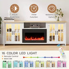 Meuble TV de ferme de 198 cm avec cheminée électrique de 76 cm, LED 16 couleurs, étagères réglables, compatible avec les téléviseurs jusqu'à 228 cm