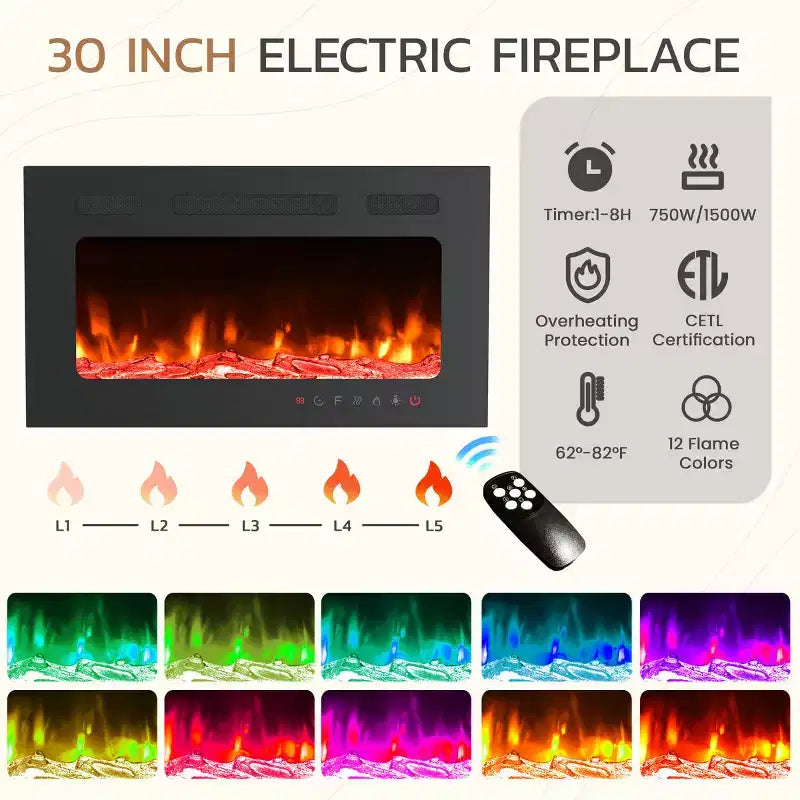 Meuble TV de ferme de 198 cm avec cheminée électrique de 76 cm, LED 16 couleurs, étagères réglables, compatible avec les téléviseurs jusqu'à 228 cm
