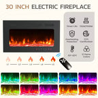 Meuble TV de ferme de 198 cm avec cheminée électrique de 76 cm, LED 16 couleurs, étagères réglables, compatible avec les téléviseurs jusqu'à 228 cm