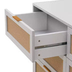 Commode de rangement en rotin à 6 tiroirs, 109,9 cm (43,3") de large, panneau de particules, anti-basculement, plateau supportant 22,7 kg (50 lb), blanc
