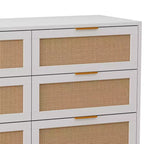 Commode de rangement en rotin à 6 tiroirs, 109,9 cm (43,3") de large, panneau de particules, anti-basculement, plateau supportant 22,7 kg (50 lb), blanc