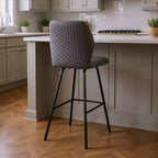 Tabouret de bar hauteur comptoir, dossier haut en similicuir, cadre en fer, hauteur d'assise fixe 66 cm, capacité 113 kg, gris/noir