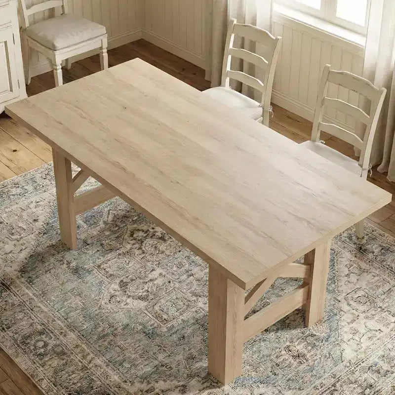 Table de salle à manger de ferme de 180 cm, piètement tréteau, panneaux de particules, 6 à 8 places, capacité de 181 kg, marron rustique