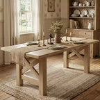 Table de salle à manger de ferme de 180 cm, piètement tréteau, panneaux de particules, 6 à 8 places, capacité de 181 kg, marron rustique
