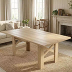 Table de salle à manger de ferme de 180 cm, piètement tréteau, panneaux de particules, 6 à 8 places, capacité de 181 kg, marron rustique