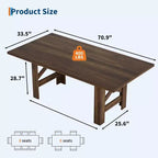 Table de salle à manger de ferme de 180 cm, piètement tréteau, panneaux de particules, 6 à 8 places, capacité de 181 kg, marron rustique