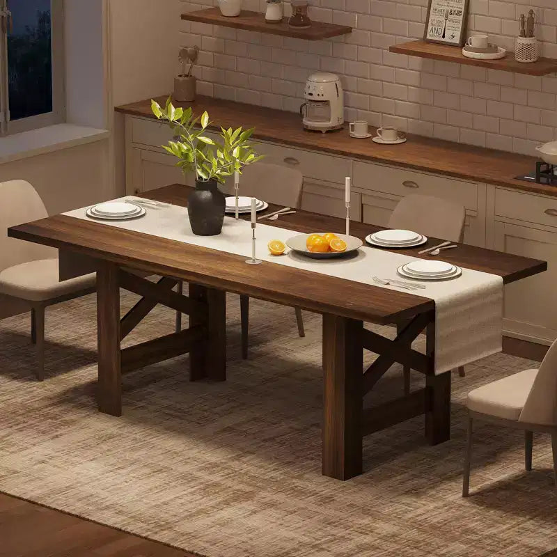 Table de salle à manger de ferme de 180 cm, piètement tréteau, panneaux de particules, 6 à 8 places, capacité de 181 kg, marron rustique