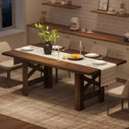 Table de salle à manger de ferme de 180 cm, piètement tréteau, panneaux de particules, 6 à 8 places, capacité de 181 kg, marron rustique