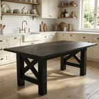 Table de salle à manger de ferme de 180 cm, piètement tréteau, panneaux de particules, 6 à 8 places, capacité de 181 kg, marron rustique