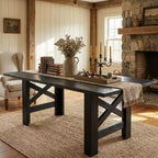 Table de salle à manger de ferme de 180 cm, piètement tréteau, panneaux de particules, 6 à 8 places, capacité de 181 kg, marron rustique
