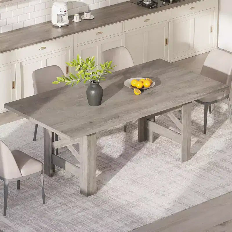 Table de salle à manger de ferme de 180 cm, piètement tréteau, panneaux de particules, 6 à 8 places, capacité de 181 kg, marron rustique