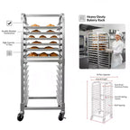 Support à bac à pains en aluminium sur roulettes, 15 niveaux, roulettes verrouillables, cadre ouvert, pour cuisine et boulangerie