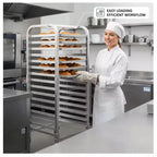 Support à bac à pains en aluminium sur roulettes, 15 niveaux, roulettes verrouillables, cadre ouvert, pour cuisine et boulangerie