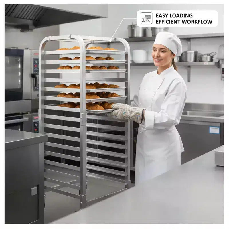 Support à bac à pains en aluminium sur roulettes, 15 niveaux, roulettes verrouillables, cadre ouvert, pour cuisine et boulangerie
