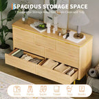 Commode 7 tiroirs, 137 cm de large, design cannelé, poignées en métal doré, bois d'ingénierie, anti-basculement, meuble TV