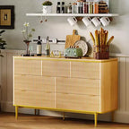 Commode 7 tiroirs, 137 cm de large, design cannelé, poignées en métal doré, bois d'ingénierie, anti-basculement, meuble TV