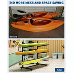Support à kayak autoportant à 3 niveaux, Acier, Roues verrouillables, Peut contenir kayaks/canoës/SUPs jusqu'à 120 lb, 46"x29"x44"