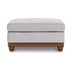 Ottoman de ferme, polyester couleur grès, mousse haute résilience, cadre à blocs d'angle, pieds tournés, 111,76 cm L x 60,96 cm P x 53,34 cm H