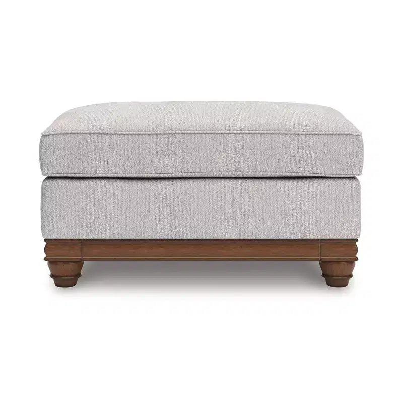 Ottoman de ferme, polyester couleur grès, mousse haute résilience, cadre à blocs d'angle, pieds tournés, 111,76 cm L x 60,96 cm P x 53,34 cm H