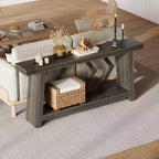 Table console d'entrée à 2 niveaux de 180 cm, bois composite marron, capacité de 50 kg, profondeur mince de 30 cm
