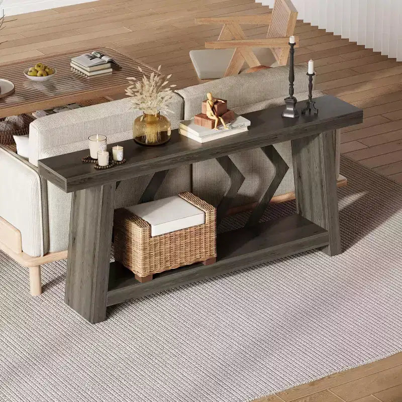 Table console d'entrée à 2 niveaux de 180 cm, bois composite marron, capacité de 50 kg, profondeur mince de 30 cm