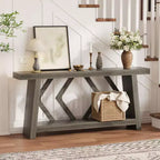 Table console d'entrée à 2 niveaux de 180 cm, bois composite marron, capacité de 50 kg, profondeur mince de 30 cm