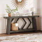 Table console d'entrée à 2 niveaux de 180 cm, bois composite marron, capacité de 50 kg, profondeur mince de 30 cm