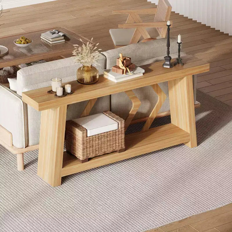 Table console d'entrée à 2 niveaux de 180 cm, bois composite marron, capacité de 50 kg, profondeur mince de 30 cm