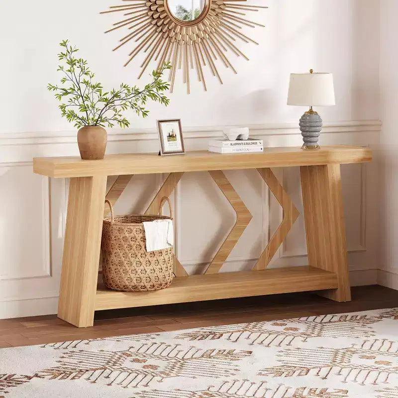 Table console d'entrée à 2 niveaux de 180 cm, bois composite marron, capacité de 50 kg, profondeur mince de 30 cm