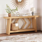 Table console d'entrée à 2 niveaux de 180 cm, bois composite marron, capacité de 50 kg, profondeur mince de 30 cm