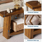 Table console d'entrée à 2 niveaux de 180 cm, bois composite marron, capacité de 50 kg, profondeur mince de 30 cm