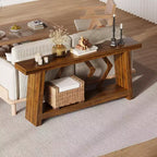Table console d'entrée à 2 niveaux de 180 cm, bois composite marron, capacité de 50 kg, profondeur mince de 30 cm