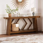 Table console d'entrée à 2 niveaux de 180 cm, bois composite marron, capacité de 50 kg, profondeur mince de 30 cm