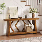 Table console d'entrée à 2 niveaux de 180 cm, bois composite marron, capacité de 50 kg, profondeur mince de 30 cm
