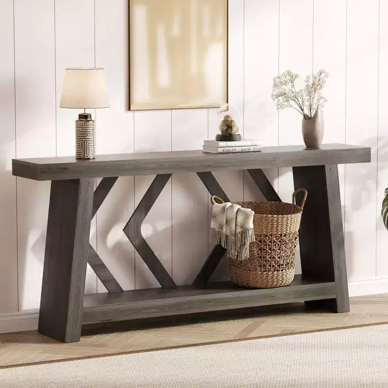 Table console d'entrée à 2 niveaux de 180 cm, bois composite marron, capacité de 50 kg, profondeur mince de 30 cm