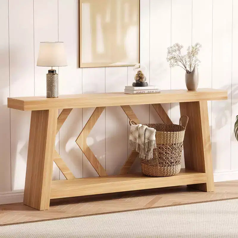 Table console d'entrée à 2 niveaux de 180 cm, bois composite marron, capacité de 50 kg, profondeur mince de 30 cm