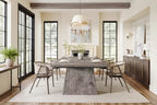 Lantine Dining Table for 6, Farmhouse Wood Rectangular Kitchen Table with Double Pedestal, 63 L x 31.5 W x 30 H, Grey