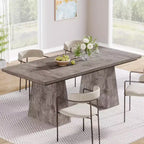 Table à manger de ferme 63" pour 6 personnes, double piédestal, MDF, capacité de 300 lb, grise, 63"L x 31.1"W x 29.5"H