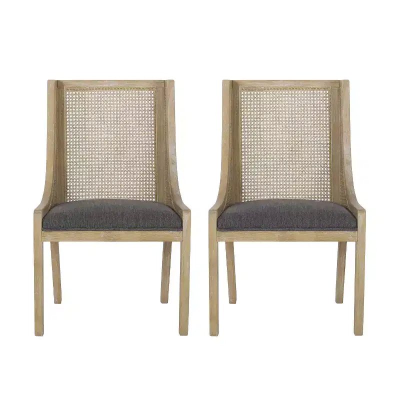 Lot de 2 chaises de salle à manger, dossier en cannage, assise rembourrée, structure en bois d'hévéa, capacité de 136 kg, anthracite/naturel