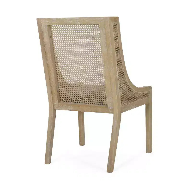 Lot de 2 chaises de salle à manger, dossier en cannage, assise rembourrée, structure en bois d'hévéa, capacité de 136 kg, anthracite/naturel