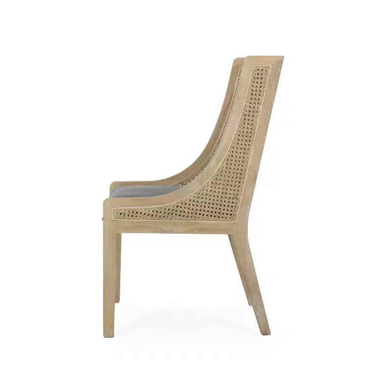Lot de 2 chaises de salle à manger, dossier en cannage, assise rembourrée, structure en bois d'hévéa, capacité de 136 kg, anthracite/naturel