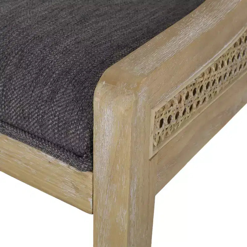 Lot de 2 chaises de salle à manger, dossier en cannage, assise rembourrée, structure en bois d'hévéa, capacité de 136 kg, anthracite/naturel