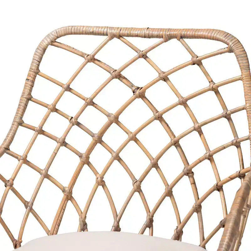 Lot de 2 chaises de salle à manger en rotin bohème, assise rembourrée, accoudoirs, pieds inclinés, finition gris délavé/naturel/blanc